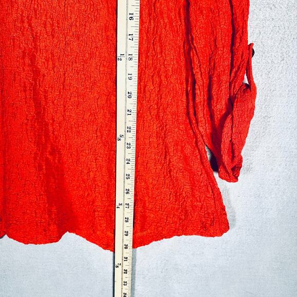 Ali Miles Top Womens L Orange 3/4 Sleeve Blouse Art Artsy Colorful Buttons - Picture 9 of 11